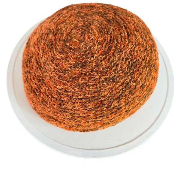 Everett Original Knitted Beret Hat VTG 70s Orange Brown Textured Wool Bow Retro - Picture 13 of 13